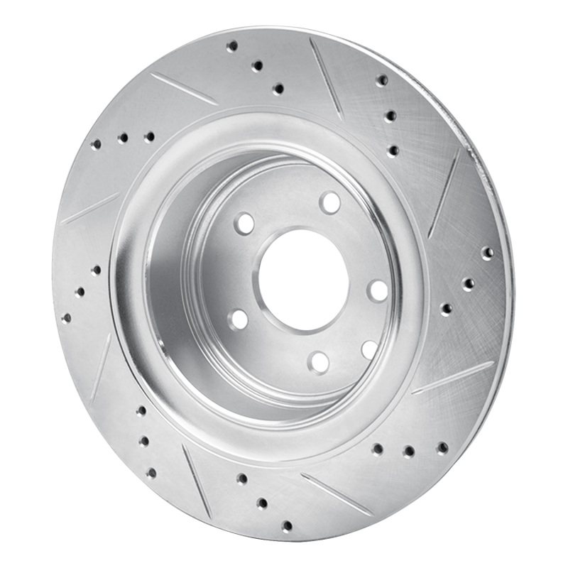 Infiniti G37 Brake Rotor (1) - Rear Left - R1 Concepts - Drilled & Slotted - Silver - `07-`15